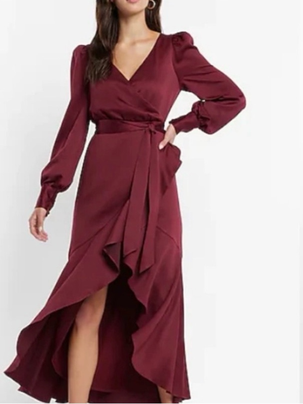 Express Burgundy High-Low Wrap Maxi Dress